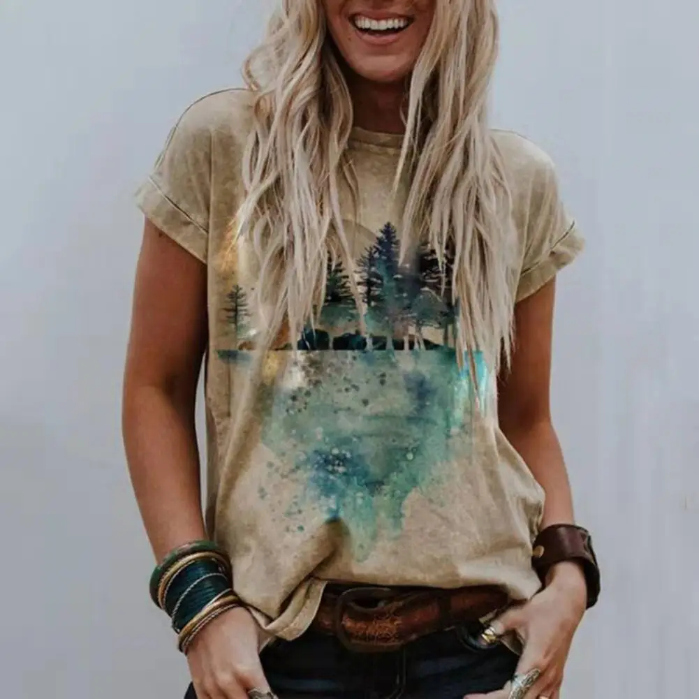 

80%HOT T-shirt Printed Loose Women Round Neck Heart Blouse for Daily Wear