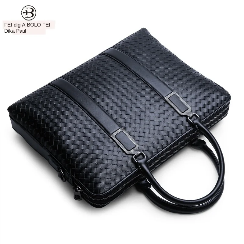 

Factory Direct New Men's Hand-Woven Men's Handbag Business Real Leather Large Capacity Computer Briefcase