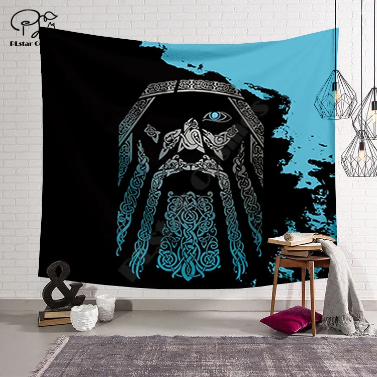 

Забавное мультяшное одеяло с татуировками викингов, гобелен с 3D рисунком, прямоугольный Декор для дома, настенный стиль-2