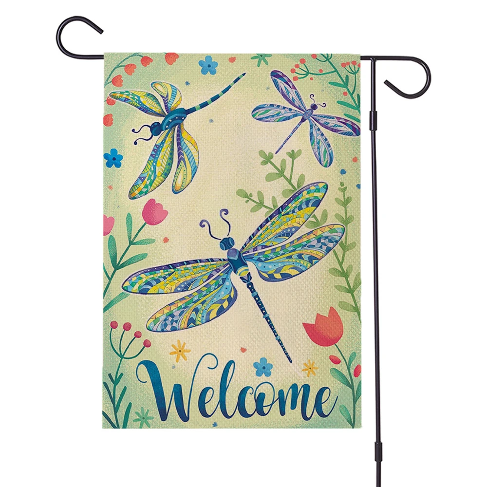 Садовый флаг стрекоза луна двусторонний баннер узор стрекозы уличное украшение
