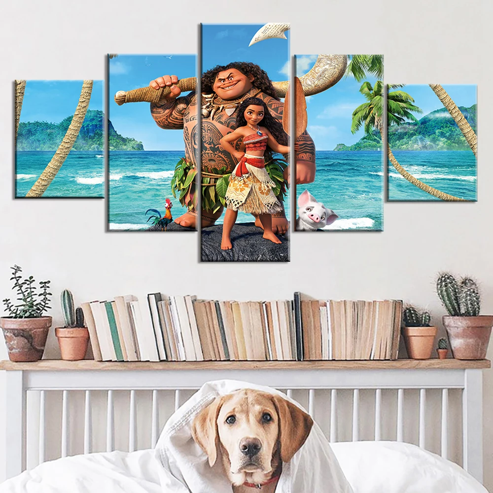 5-частная печать на холсте, картина "Моана", постер к фильму "Храбрая Моана", кадры стены с Мауи для украшения детской комнаты, искусство.