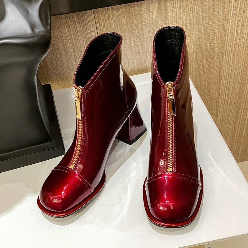 

2021 New Women Basic Ankle Boots Genuine Leather Autumn Winter Ladies Shoes High Heels Party Dancing Shoes Woman Shoes