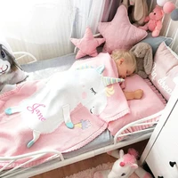 juannai gepersonaliseerde baby deken breien roze eenhoorn custom monogram geborduurde gift shower baby warm dekentje inbakeren