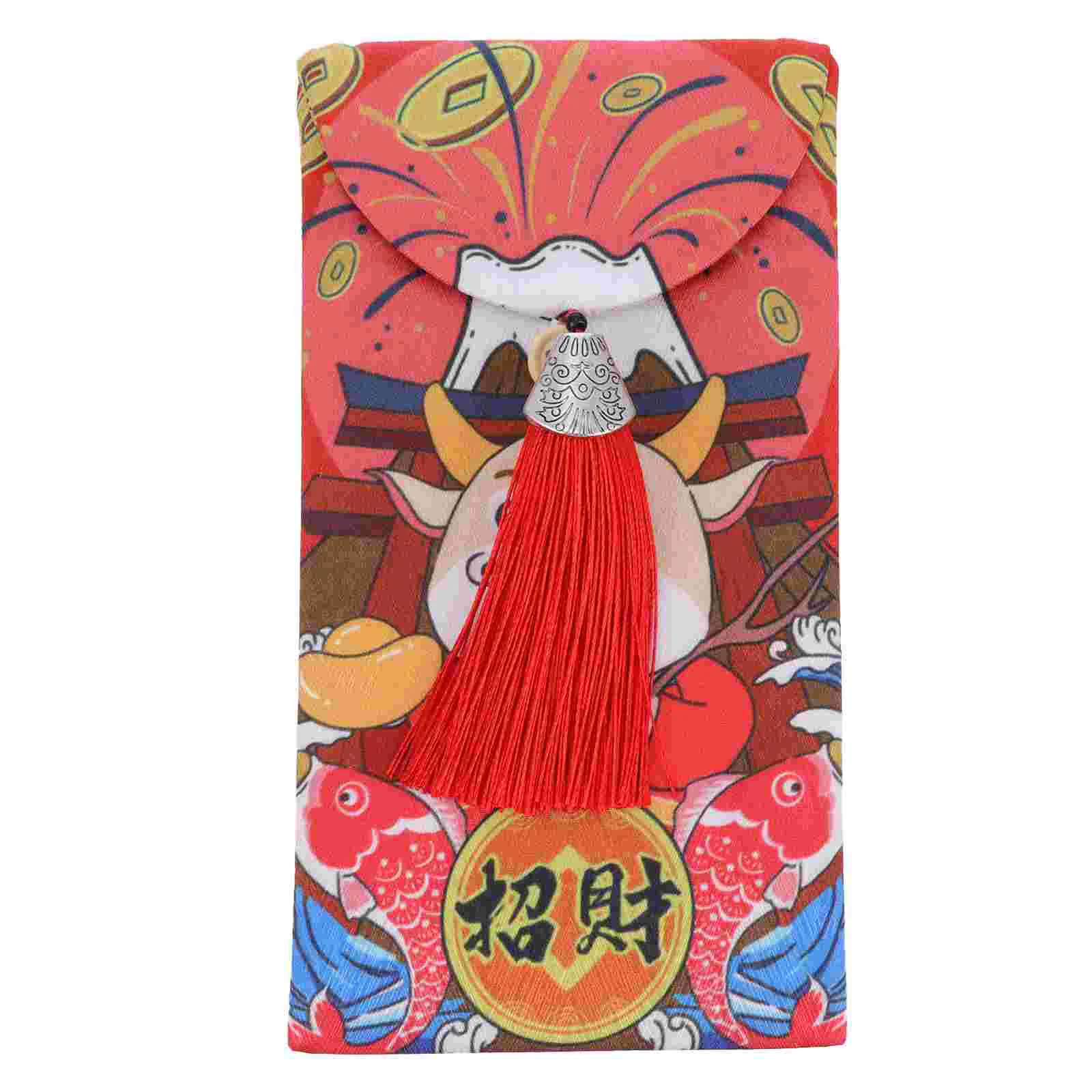

1pc 2021 Imitated Silk Fabric Ox Pattern Red Envelope Spring Festival Red Packet