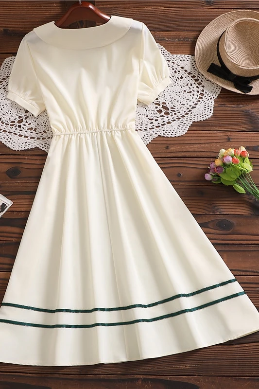 Летнее Новое милое платье в японском стиле с коротким рукавом mori girl однотонные