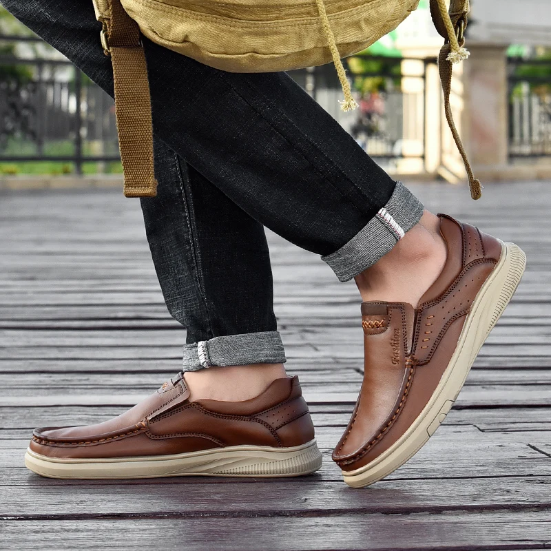 

2020 New Genuine Leather Men Shoes Spring Work Safety Casual Shoes Fashion Flats Oxfords Loafers Business Formal Shoes
