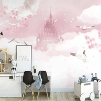 custom any size mural wallpaper nordic ins hand painted pink clouds cute castle flowers children room background wall painting