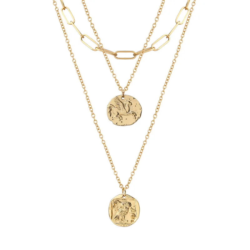 

Vintage Fashion Carved Lines Necklace Contracted Multi-layer Pendant Necklace