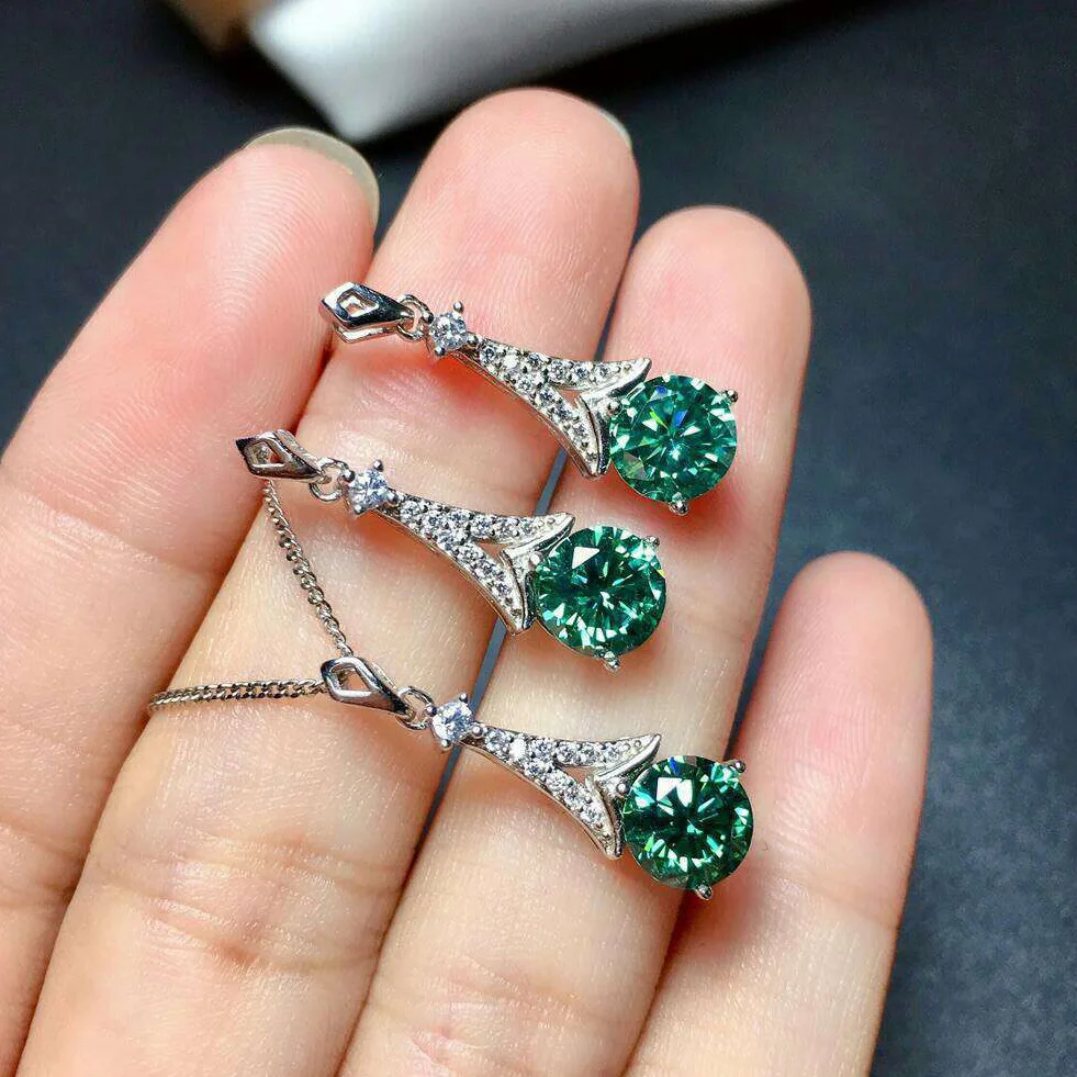 

Natural Emerald Necklace/Earrings for Women Silver 925 Bohemia Wedding Joyeria Fina Para Mujer Set Cadenas Y Aretes Jewelry