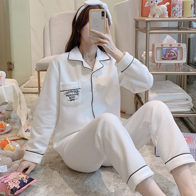 

Пижама женская из хлопка и песочника, комплект из 2 предметов, утепленная, подходит для повседневной носки на осень и зиму, 2021