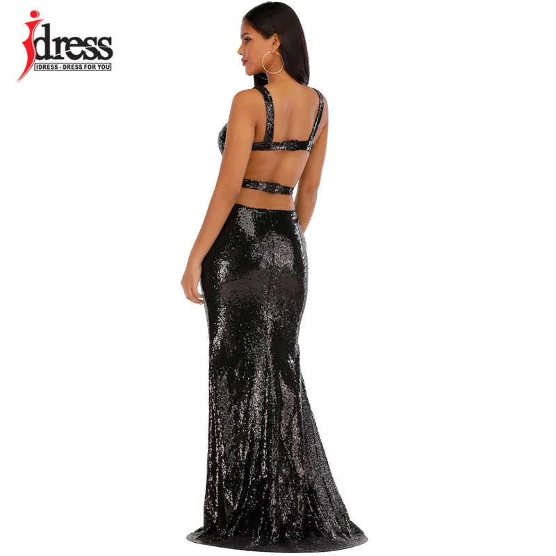 Женское вечернее платье-Русалка IDress элегантное платье с блестками и открытой