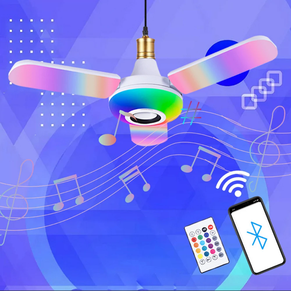 Bluetooth музыкальный светильник RGB четыре листья вентилятор в форме 50 Вт E27