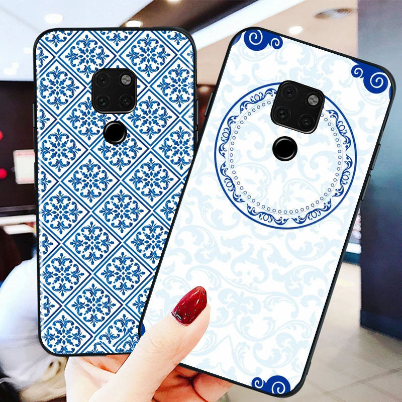 

blue and white porcelain for huawei Mate 10 20 30 40 Lite Pro X Lite RS Plus TPU Black Phone Case