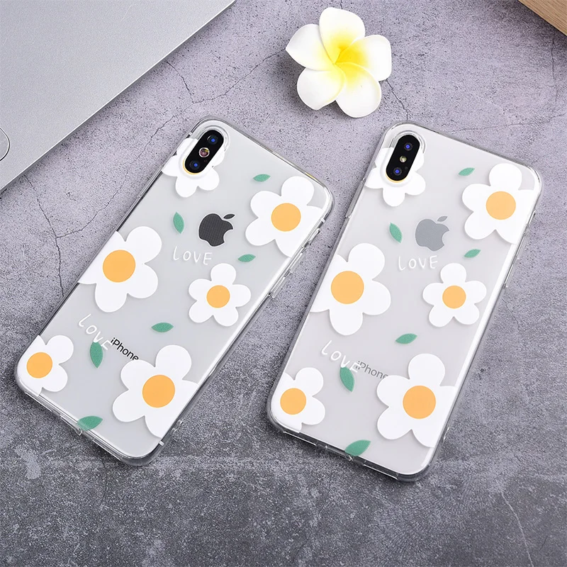 Прозрачный милый белый цветочный чехол для телефона Apple iPhone X XR XS Max 8 7 6 s Plus 7plus 8plus 10