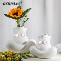 girl nude human body vase simplicity art white ceramics flower arrangement vases sculpture ornaments home decoration hydroponics