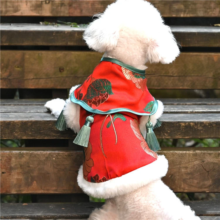 

2022 Chinese Spring Festival New Year Dog Clothing Dog Clothes Tang Suit Cheongsam Warm Puppy Coat Bichon Yorkie Poodle Outfit