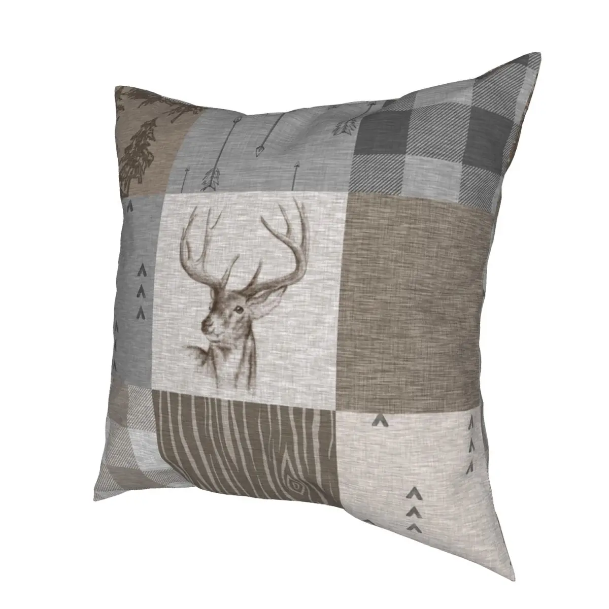 Олень в деревенском стиле нейтральных квадратная подушка чехол полиэстер