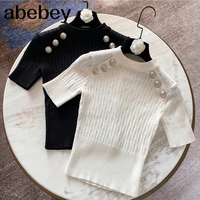 cropped knitted tshirt woman spring autumn fashion underwear outer wear goddess knitted t shirt ladies body jumper shirt tops