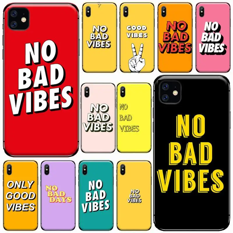 

No Bad Vibes color Text Phone Case for iPhone 11 12 pro XS MAX 8 7 6 6S Plus X 5S SE 2020 XR mini