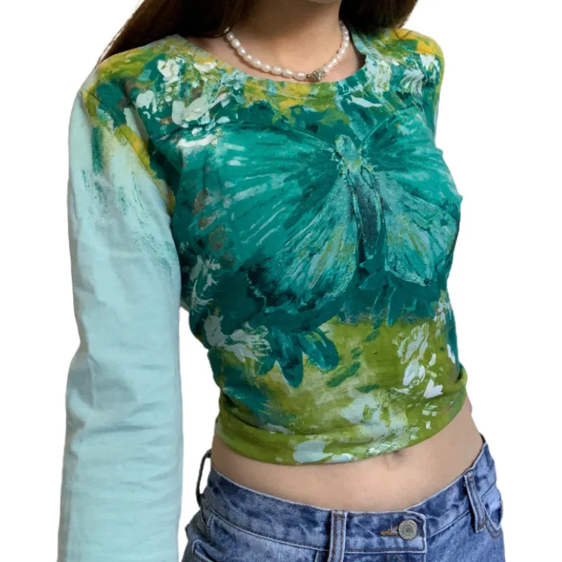 

Женская футболка с длинным рукавом и круглым вырезом, весна-осень