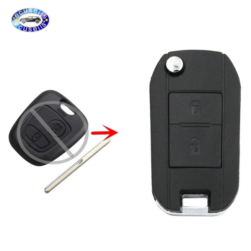 2 кнопочный флип чехол для ключа автомобиля без складной дистанционный ключ PEUGEOT