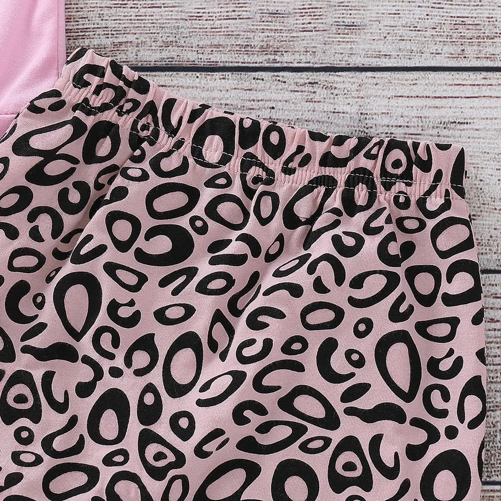 3 шт. футболка с длинным рукавом штаны леопардовым принтом и повязка на голову |