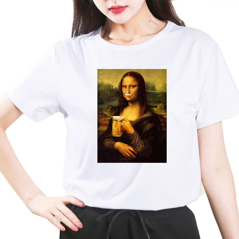

Harajuku aesthetic tshirt women Mona Lisa spoof personality oil painting Tops Female T-shirt Vintage 90s Cartoon korean clothes
