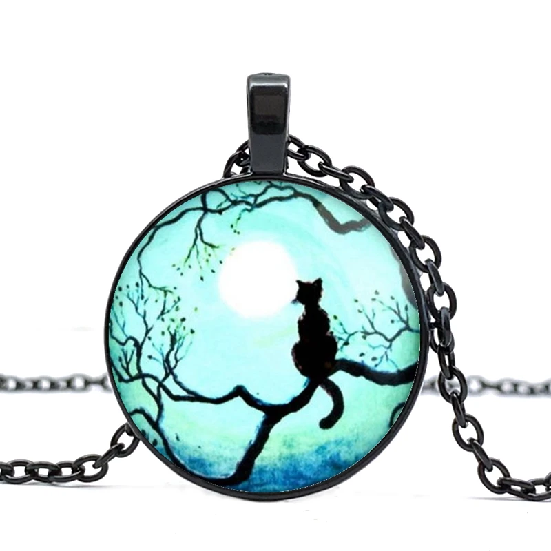 Ожерелье с круглой подвеской в виде синей Луны кошачьим стеклом бижутерия для - Фото №1