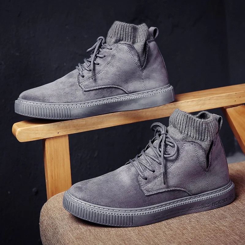 Мужские повседневные ботинки на шнуровке черные серые или хаки с высоким верхом