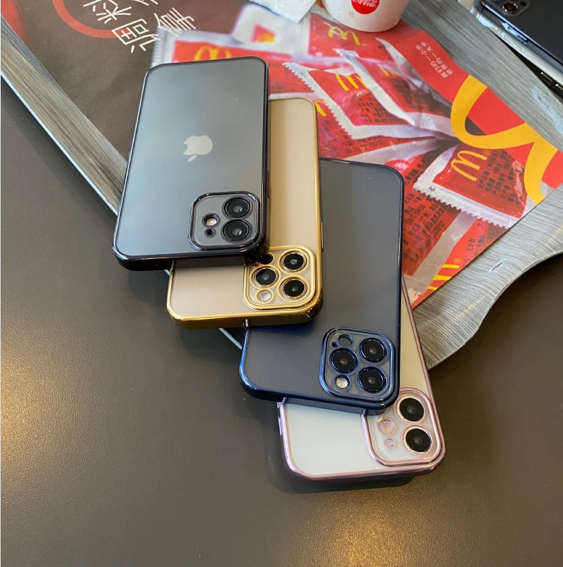 

YTD Luxury Square Plating Clear Phone Case For iPhone 12 11 Pro Max Mini X XR XS 7 8 Plus SE 2020 Transparent Silicone Cover