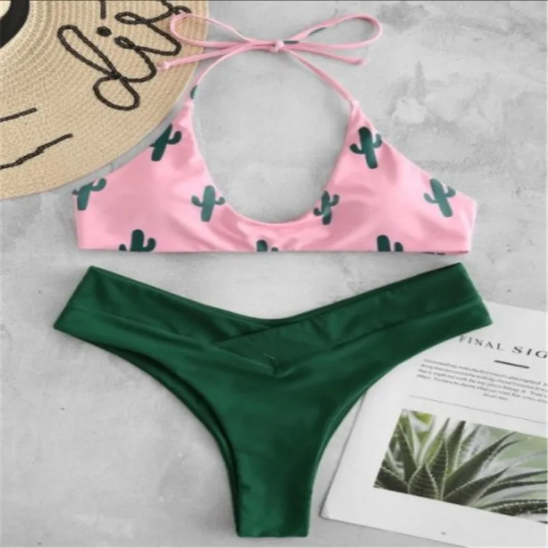 Сексуальное бикини Женский раздельный купальник с принтом кактуса купальный