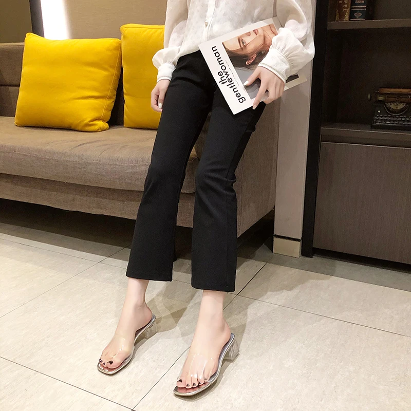 

Slippers Women Summer Transparent Heel Slides Female Shoes Fashion Med Square heel Heeled Mules Soft 2021 Luxury Block High Rome