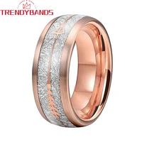 rose gold 8mm men women wedding band tungsten ring with steel arrow and white meteorite inlay new arrivals