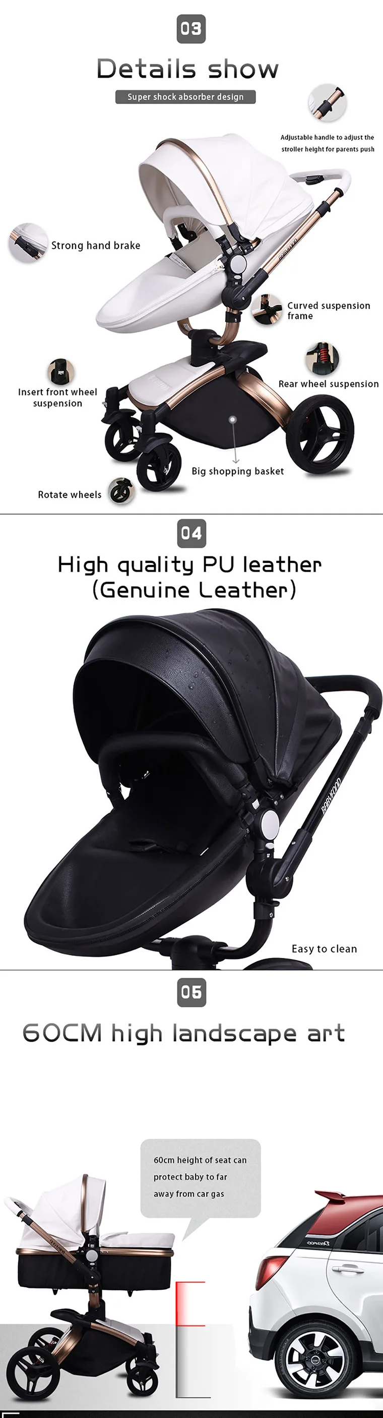 Babyfond Poussette 2 в 1 Детские коляски брендовые коляски розового цвета из искусственной кожи Удобные Детские коляски высокого качества newbornPram