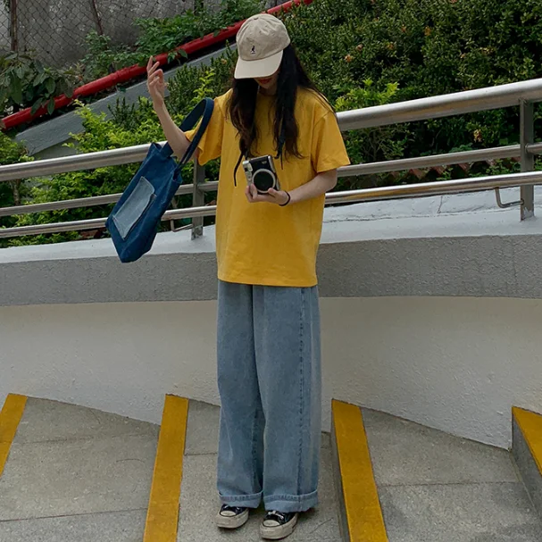 

Straight jeans women's floor dragging pants Korean light retro loose drop High Waist Wide Leg Pants