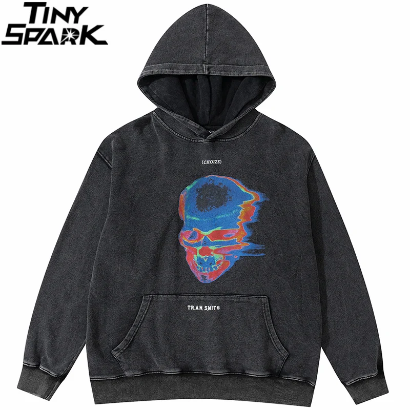 

Hip Hop Streetwear Washed Hoodie Sweatshirt Transimtting Face Print Pullover 2021 Men Autumn Harajuku Cotton Hooded Hoodie Black