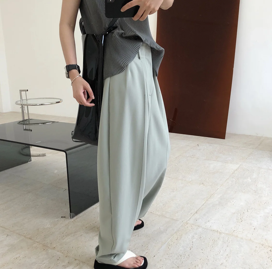 

Summer New Fashionable Quality Cool Feeling High Waist Straight Trousers Loose Thin Baggy Pants Women's Casual Pants