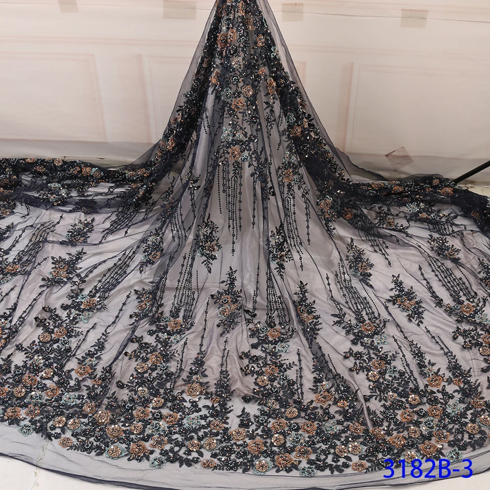 High quality French Handmade Beads Laces Fabrics 2020 Nigerian Popular Tulle Lace Fabric For Bridal Wedding Dress | Дом и сад