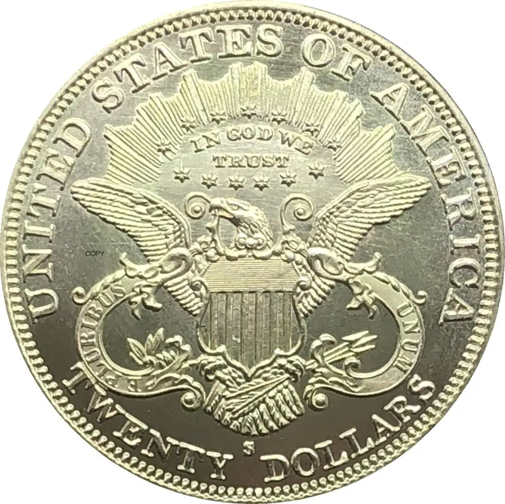 

United States Liberty Head Double Eagle US 1896 1896 S Twenty Dollars With Motto In God We Trust Gold Coins Brass Copy Coins