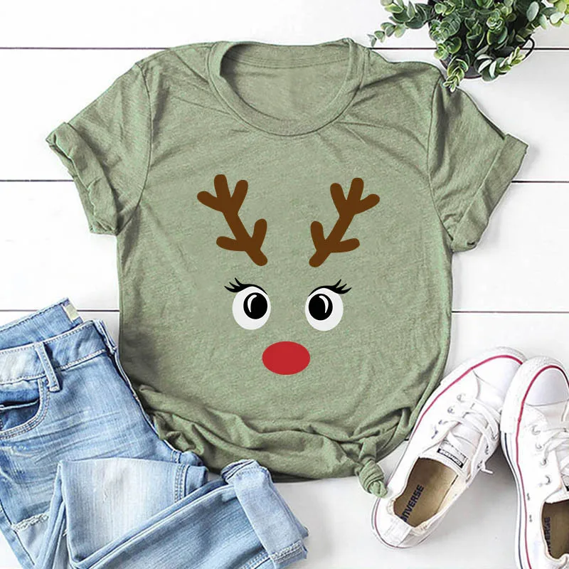 JCGO модная летняя футболка Женская хлопковая Футболка с принтом рождественского