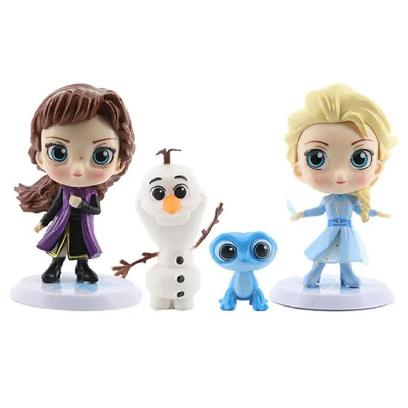 Disney Elsa Anna Olaf Hand Office Doll 4pcs/set Q Version Figure Doll Birthday Gift Cake Deco PVC Figures Toys Model