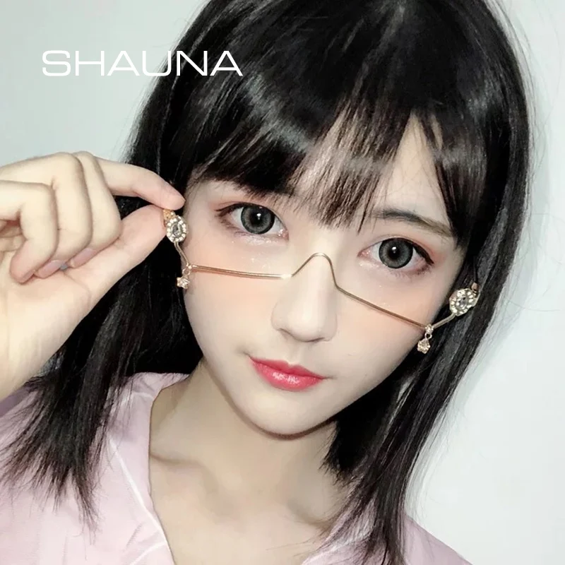 

SHAUNA Unique No Lens Half Frame Crystal Pendant Decorative Eyeglasses Frames