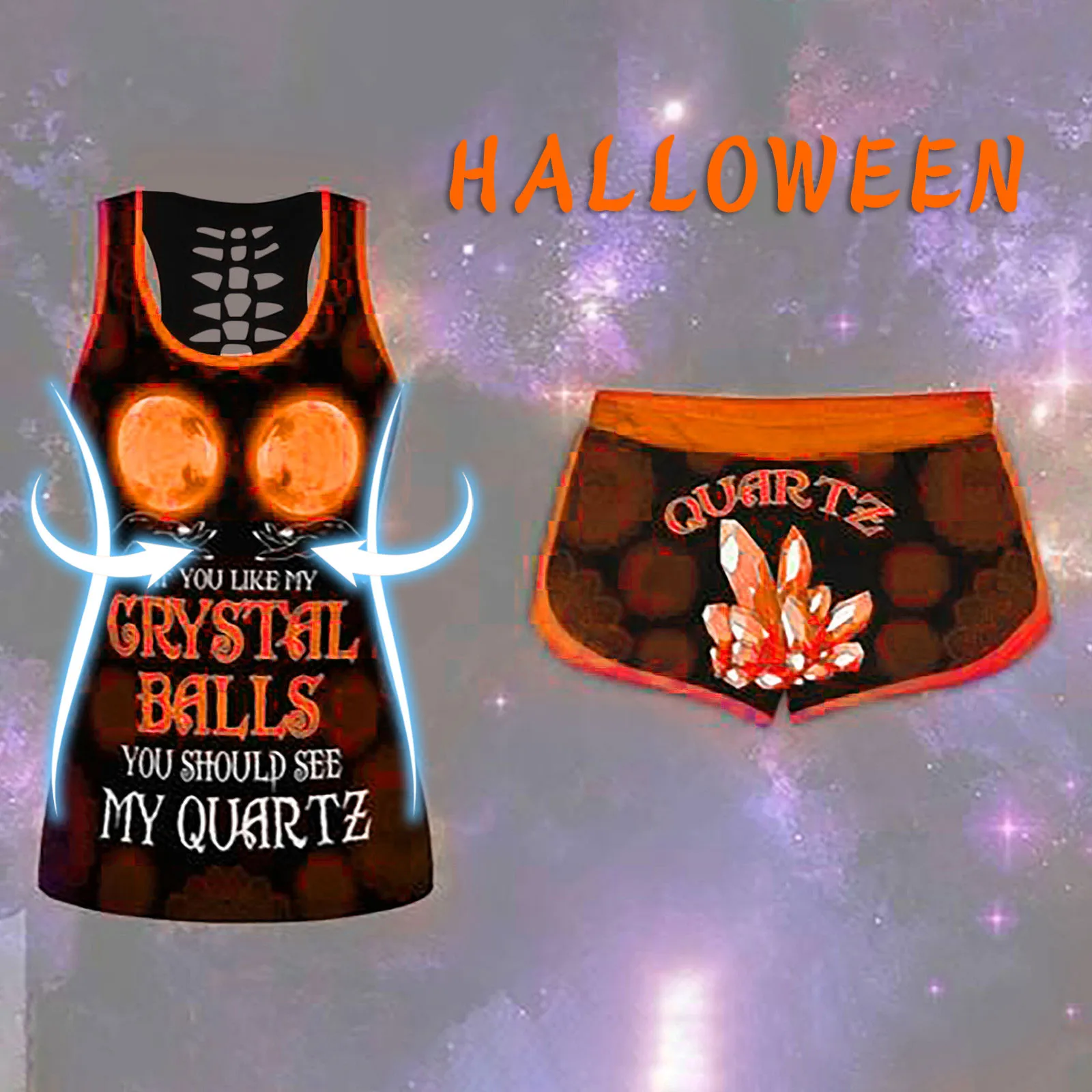 

Женский комплект одежды, костюм для косплея на Хэллоуин, топ без рукавов с принтом + шорты на шнуровке, женские шорты