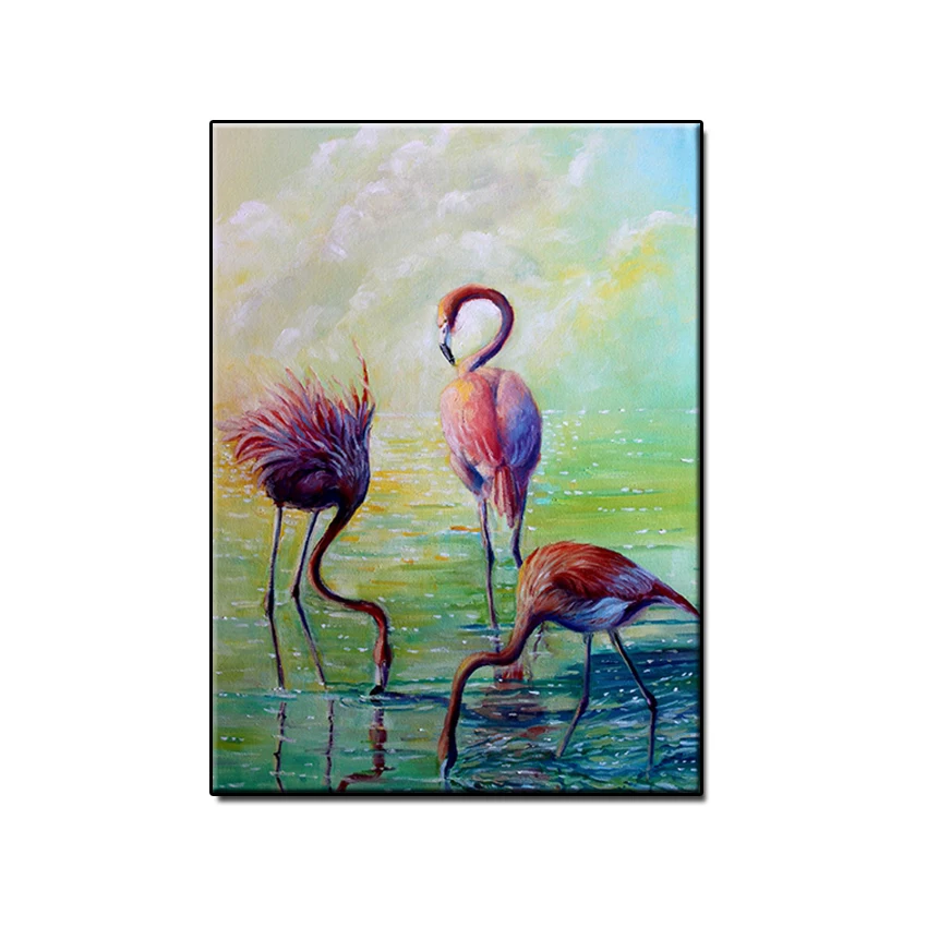 

No Framed Hand Painted 100% Modern Red Crane Flamingo Birds Oil Painting On Canvas Decorative Living Room Wall Haning Decor Art