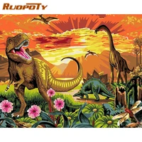 ruopoty acrylic painting by numbers with frame dinosau animals wall art picture by numbers handcraft for diy gift 60x75cm