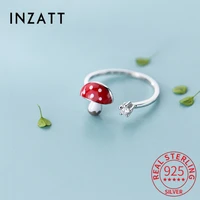 inzatt real 925 sterling silver zircon red enamel mushroom adjustable ring for fashion women geometry fine jewelry drop shipping