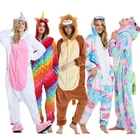 Женская Фланелевая пижама с животными, Пижама для взрослых с милым единорогом, лимуром, Тигром и стичем