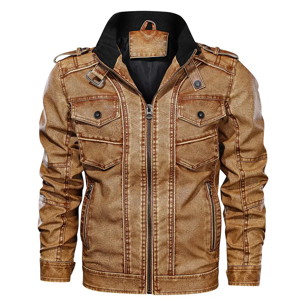 Мужская куртка из искусственной кожи Осеннее приталенное пальто мотоциклетные