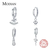 modian 1pc fashion single earring 925 sterling silver trojan horse snake beads pin hoop earrings for women party jewelry gifts