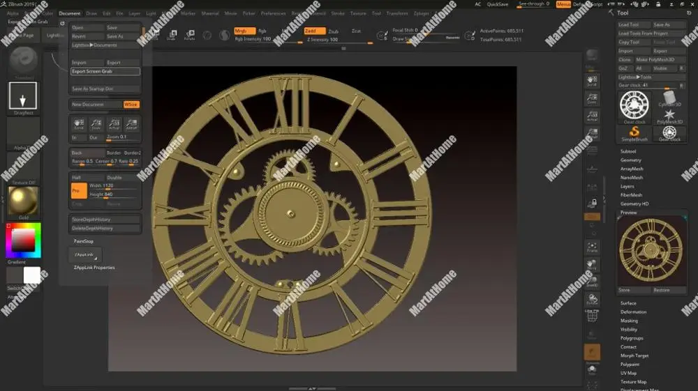 Шестерни стиль часы 3D STL модель для ЧПУ гравировки и печати рельеф поддержка ZBrush